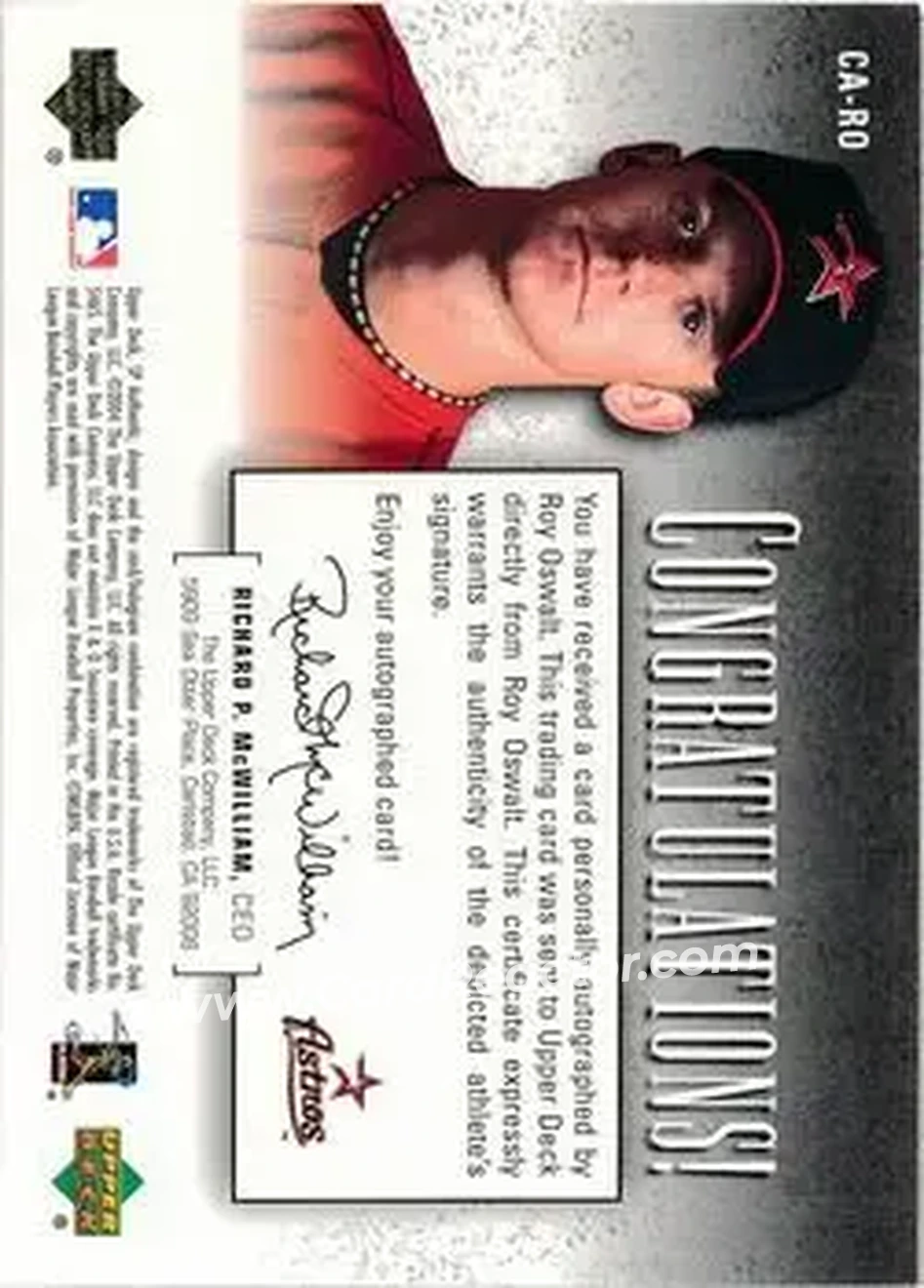 2004 SP Authentic - SP Chirography Bronze #CA-RO - Roy Oswalt - Houston Astros - Back