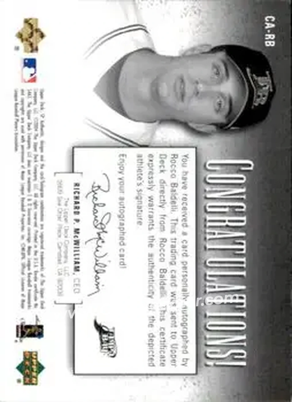 2004 SP Authentic - SP Chirography Duo Tone Bronze #CA-RB - Rocco Baldelli - Tampa Bay Devil Rays - Back