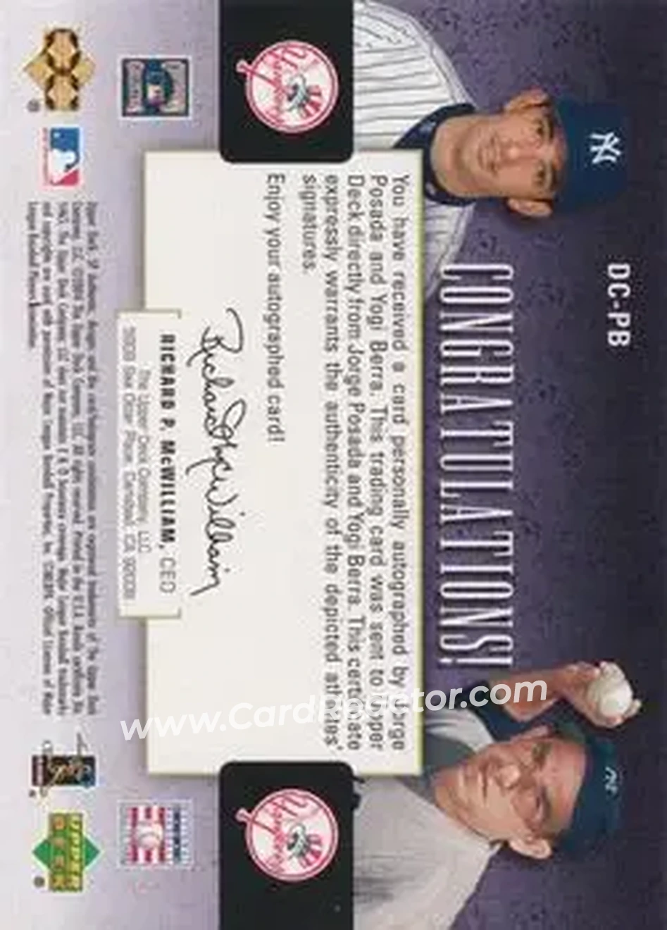 2004 SP Authentic - SP Chirography Dual #DC-PB - Jorge Posada - Yogi Berra - New York Yankees - Back 2004 SP Authentic - SP Chirography Dual #DC-PB - Jorge Posada - Yogi Berra - New York Yankees - Back