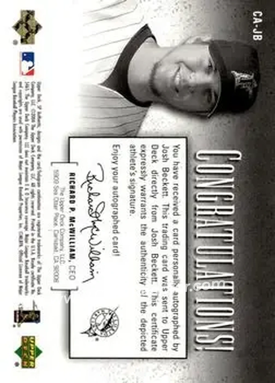 2004 SP Authentic - SP Chirography Duo Tone #CA-JB - Josh Beckett - Florida Marlins - Back