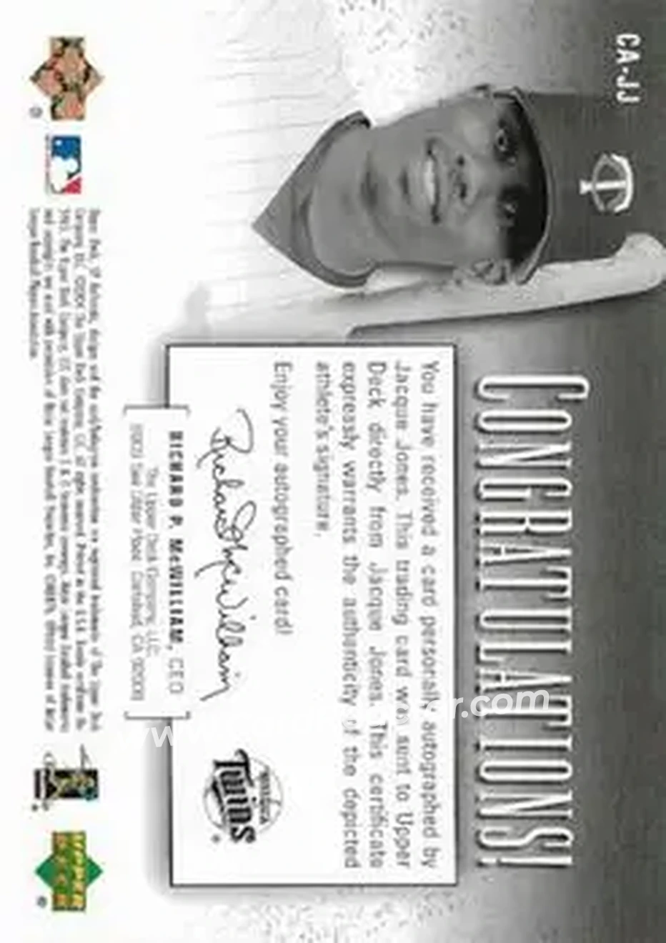 2004 SP Authentic - SP Chirography Duo Tone #CA-JJ - Jacque Jones - Minnesota Twins - Back