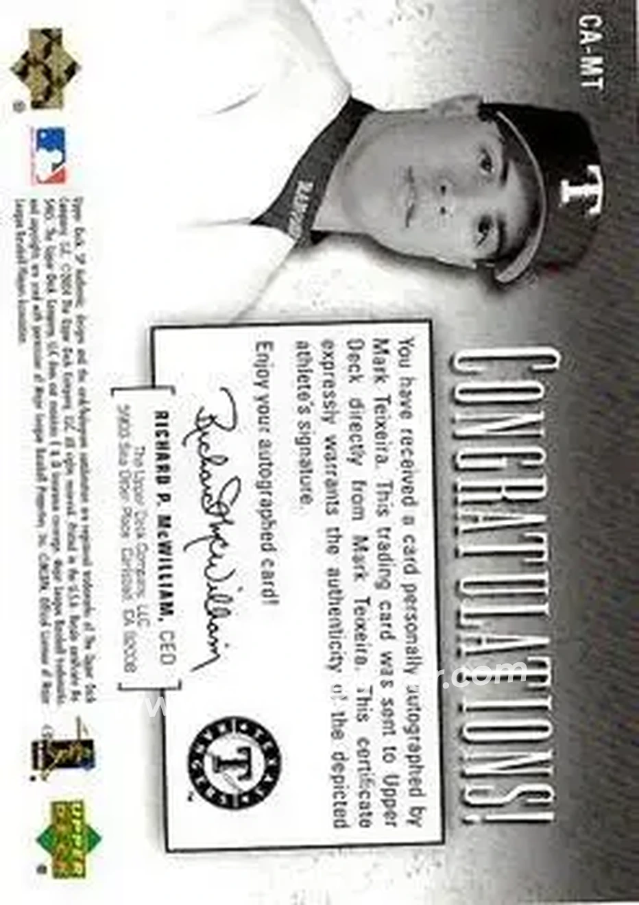 2004 SP Authentic - SP Chirography Duo Tone #CA-MT - Mark Teixeira - Texas Rangers - Back