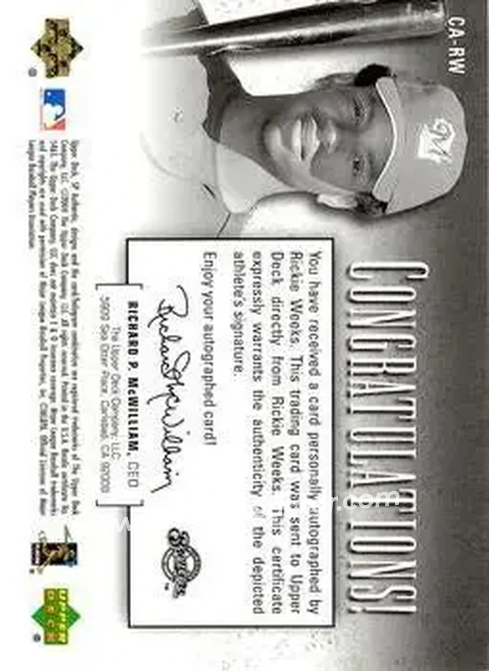 2004 SP Authentic - SP Chirography Duo Tone #CA-RW - Rickie Weeks - Milwaukee Brewers - Back