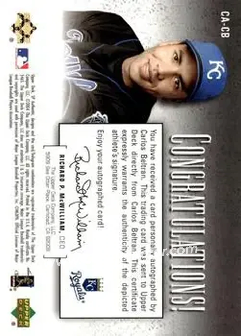 2004 SP Authentic - SP Chirography Gold #CA-CB - Carlos Beltran - Kansas City Royals - Back