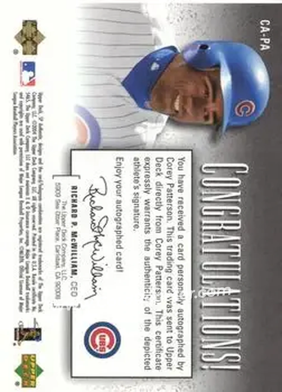 2004 SP Authentic - SP Chirography Gold #CA-PA - Corey Patterson - Chicago Cubs - Back