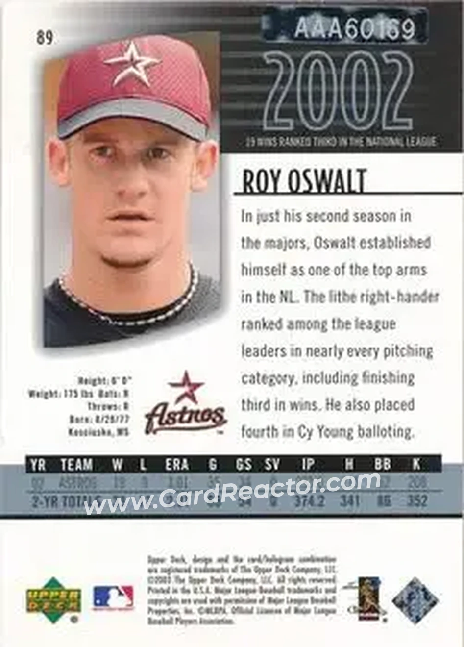2004 SP Authentic - Autographed Buybacks #89 - Roy Oswalt - Houston Astros - Back