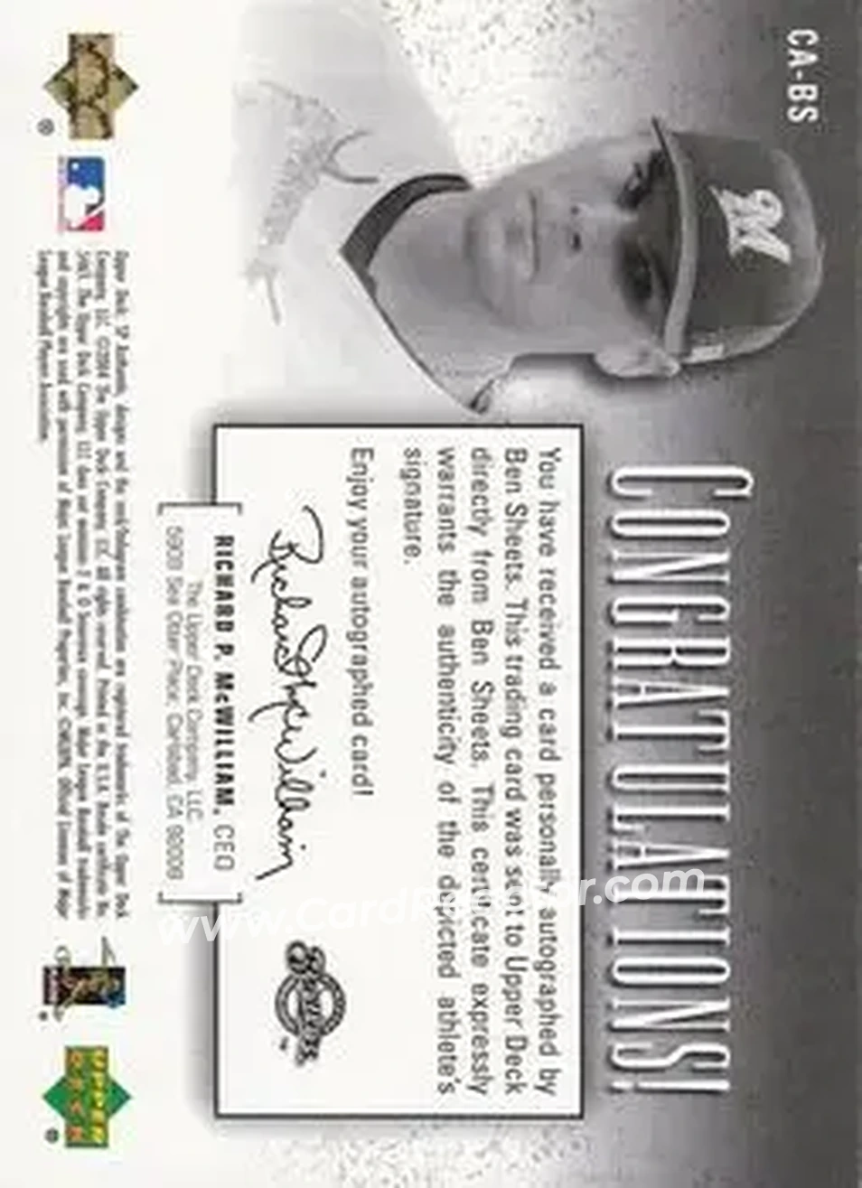 2004 SP Authentic - SP Chirography Duo Tone Gold #CA-BS - Ben Sheets - Milwaukee Brewers - Back