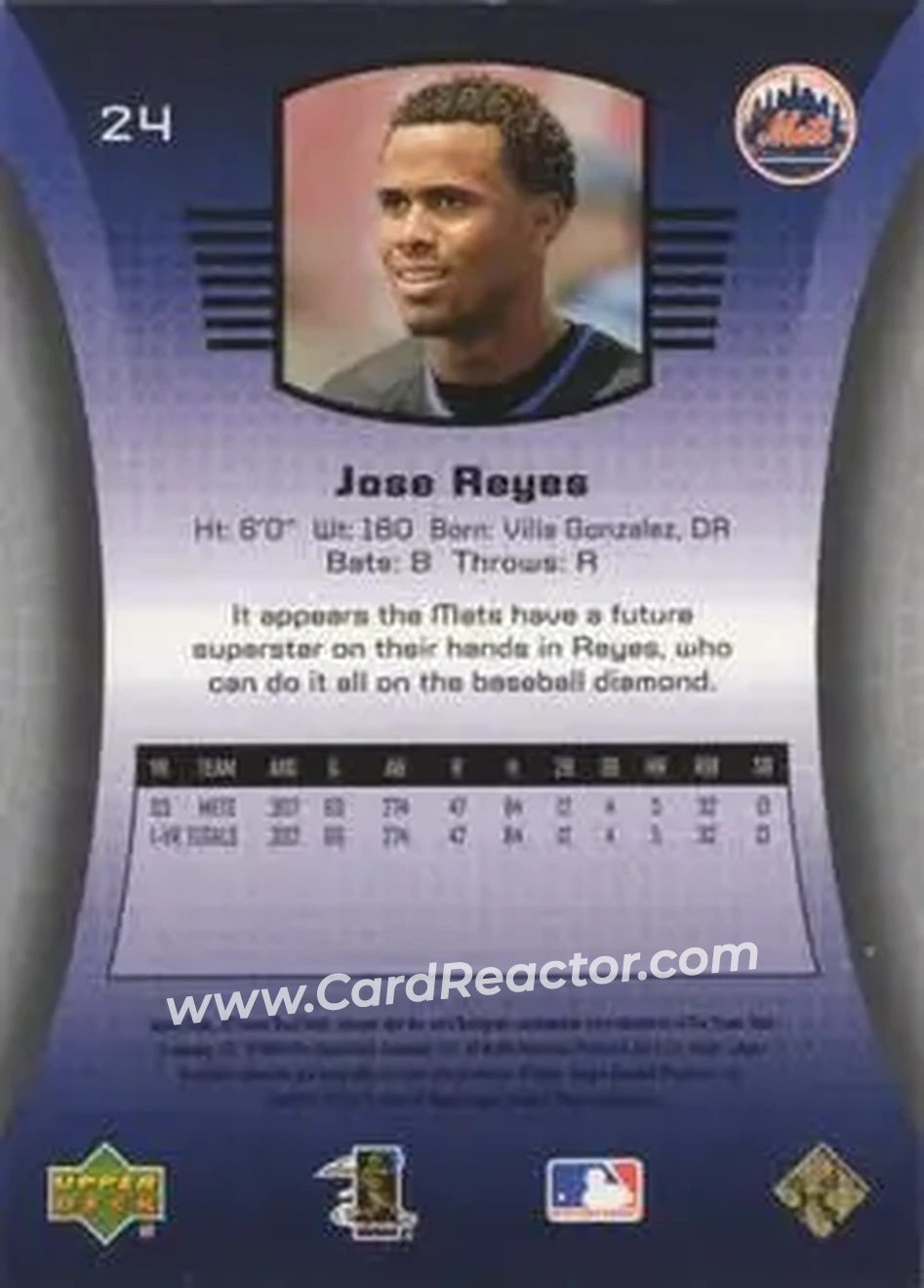 2004 SP Game Used Patch #24 - Jose Reyes - New York Mets - Back 2004 SP Game Used Patch #24 - Jose Reyes - New York Mets - Back