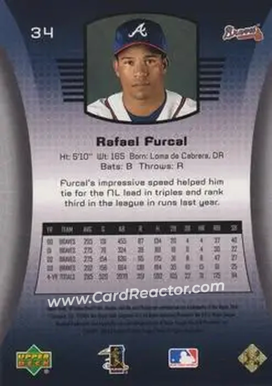 2004 SP Game Used Patch #34 - Rafael Furcal - Atlanta Braves - Back