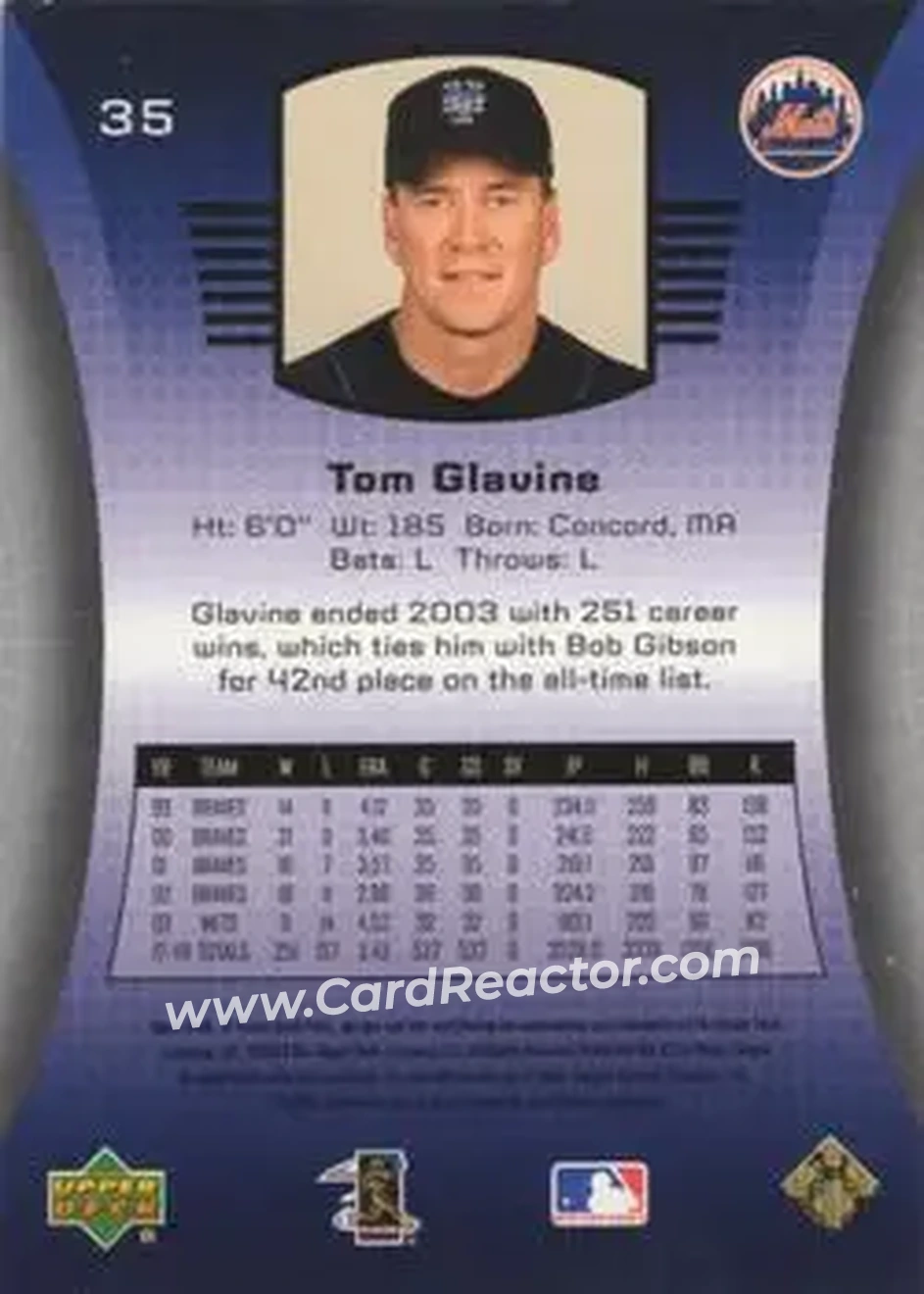 2004 SP Game Used Patch #35 - Tom Glavine - New York Mets - Back