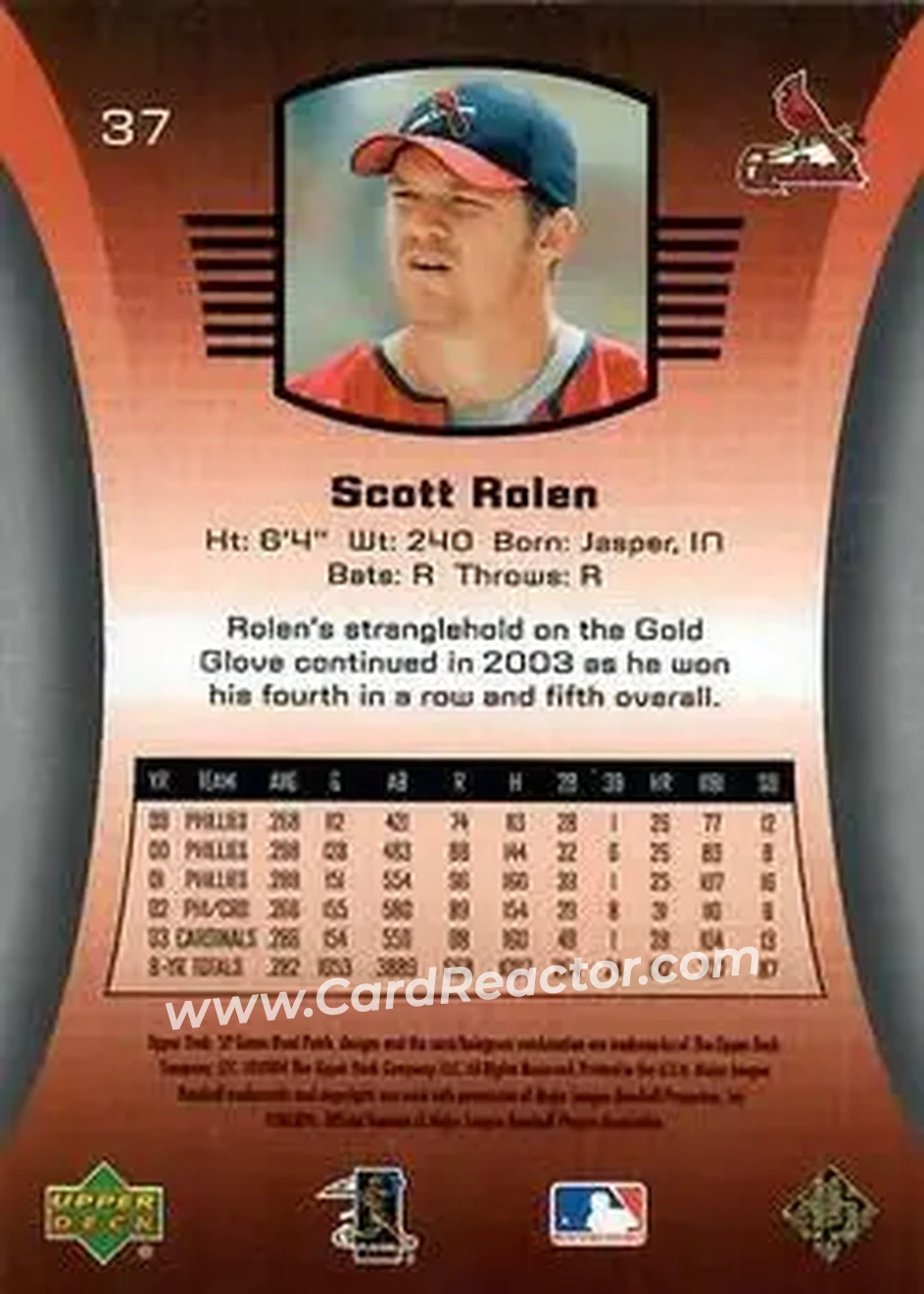 2004 SP Game Used Patch #37 - Scott Rolen - St. Louis Cardinals - Back