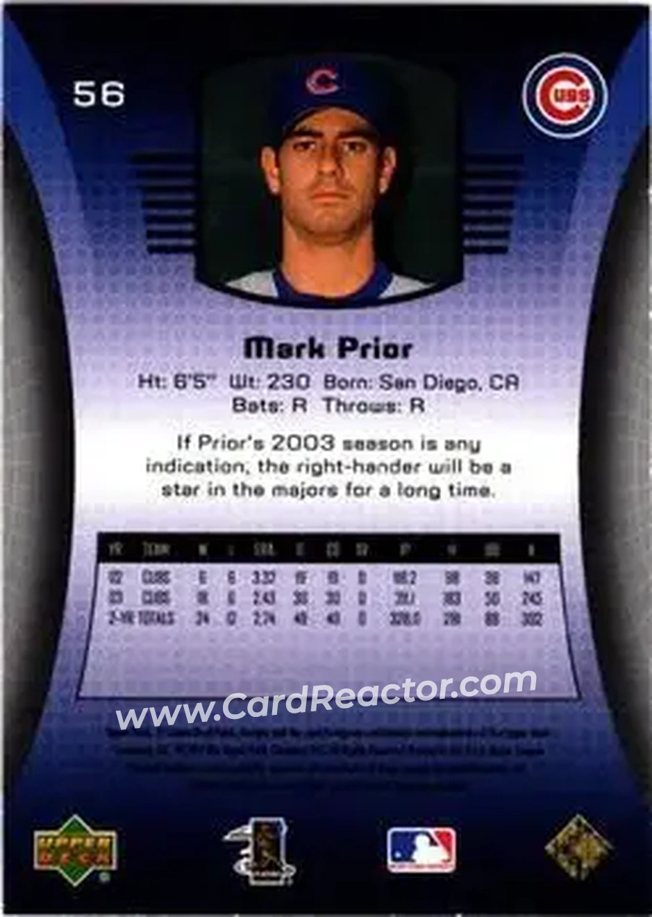 2004 SP Game Used Patch #56 - Mark Prior - Chicago Cubs - Back