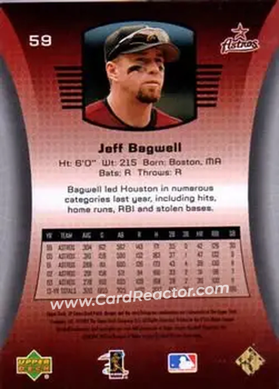 2004 SP Game Used Patch #59 - Jeff Bagwell - Houston Astros - Back