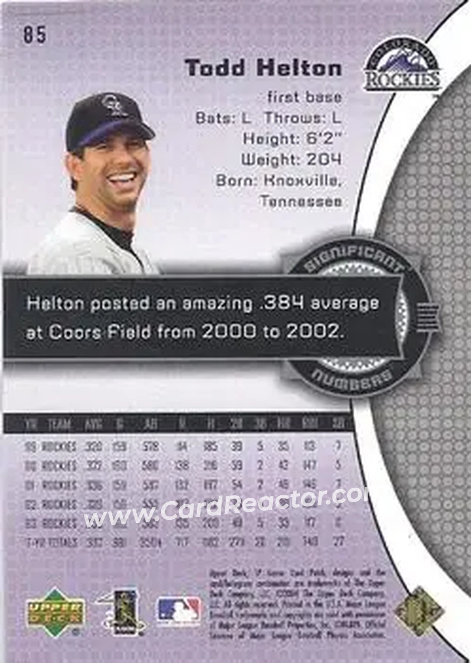 2004 SP Game Used Patch #85 - Todd Helton - Colorado Rockies - Back