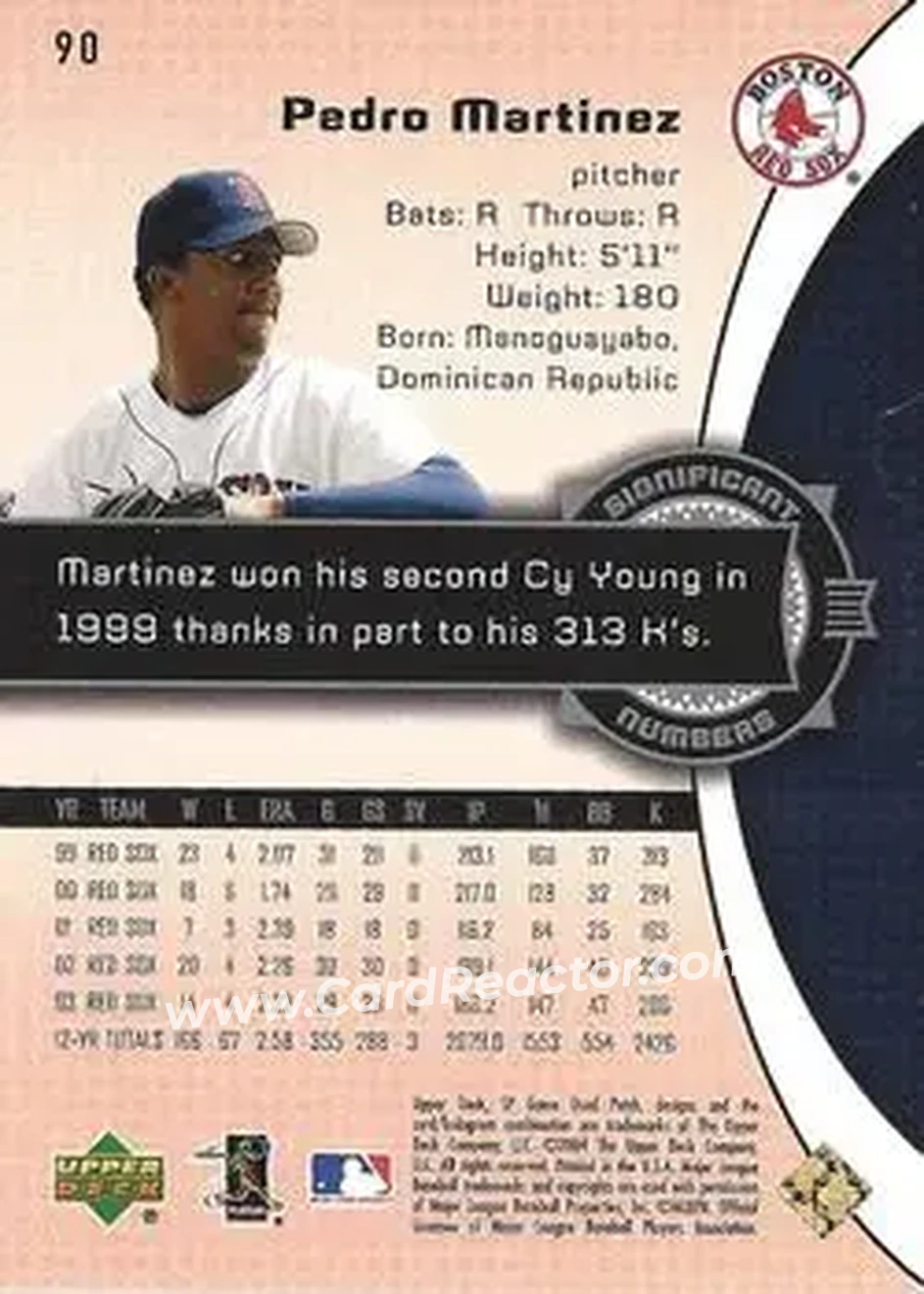 2004 SP Game Used Patch #90 - Pedro Martinez - Boston Red Sox - Back