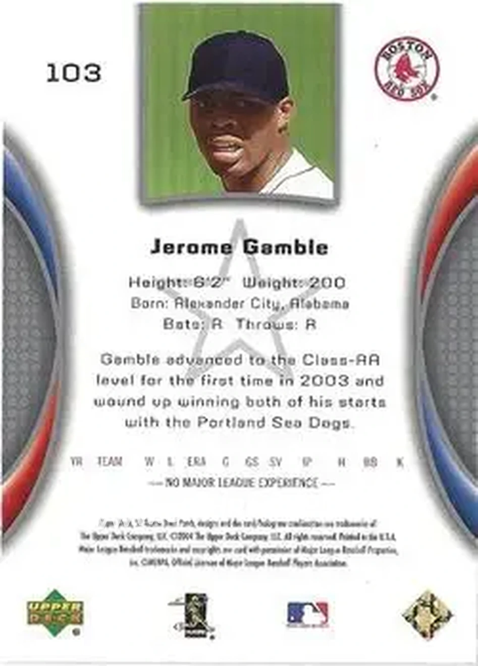 2004 SP Game Used Patch #103 - Jerome Gamble - Boston Red Sox - Back