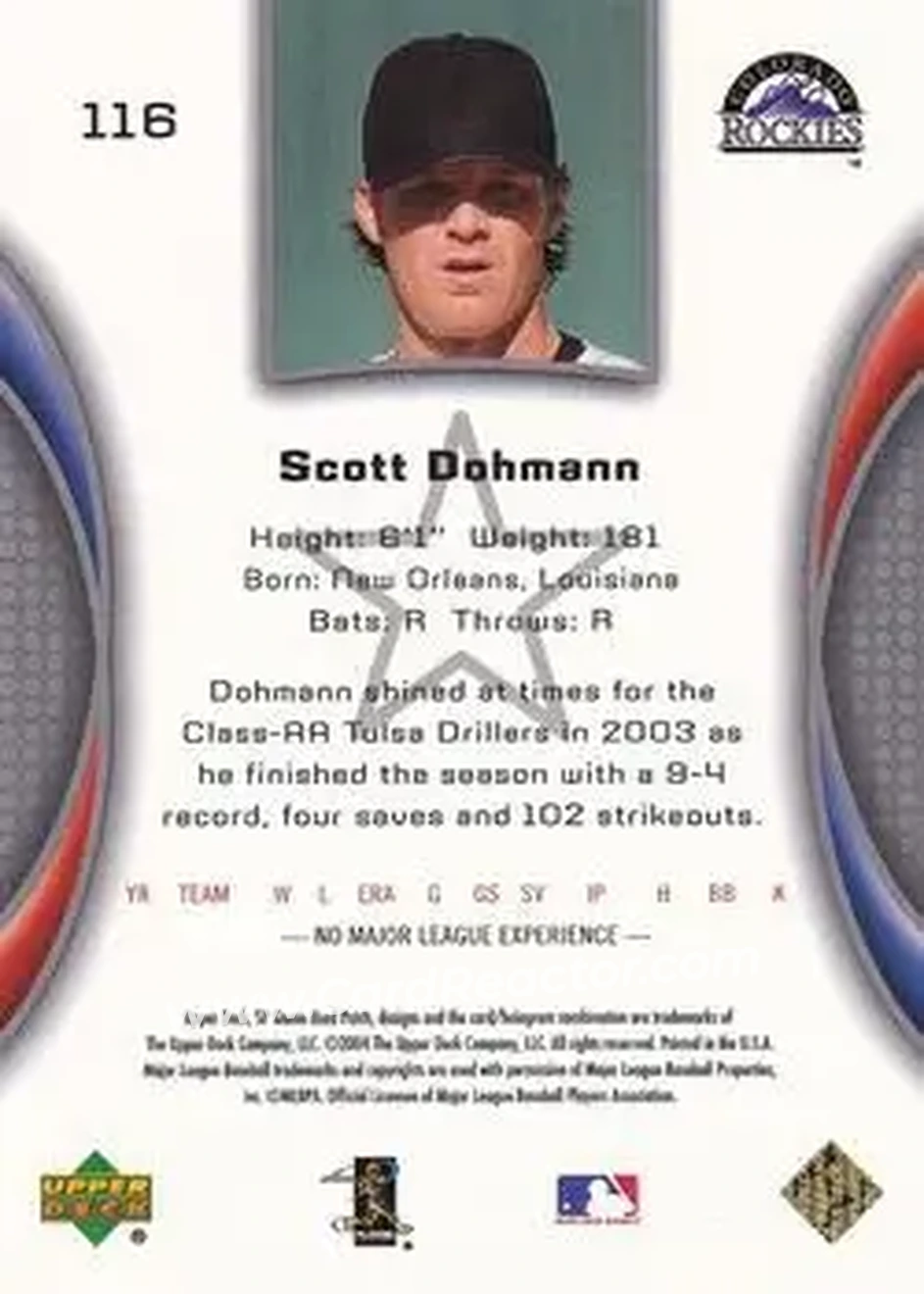 2004 SP Game Used Patch #116 - Scott Dohmann - Colorado Rockies - Back