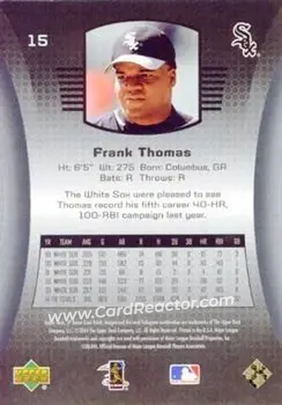 2004 SP Game Used Patch #15 - Frank Thomas - Chicago White Sox - Back