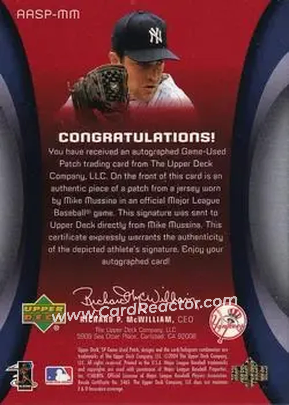 2004 SP Game Used Patch - All-Star Autograph #AASP-MM - Mike Mussina - New York Yankees - Back 2004 SP Game Used Patch - All-Star Autograph #AASP-MM - Mike Mussina - New York Yankees - Back