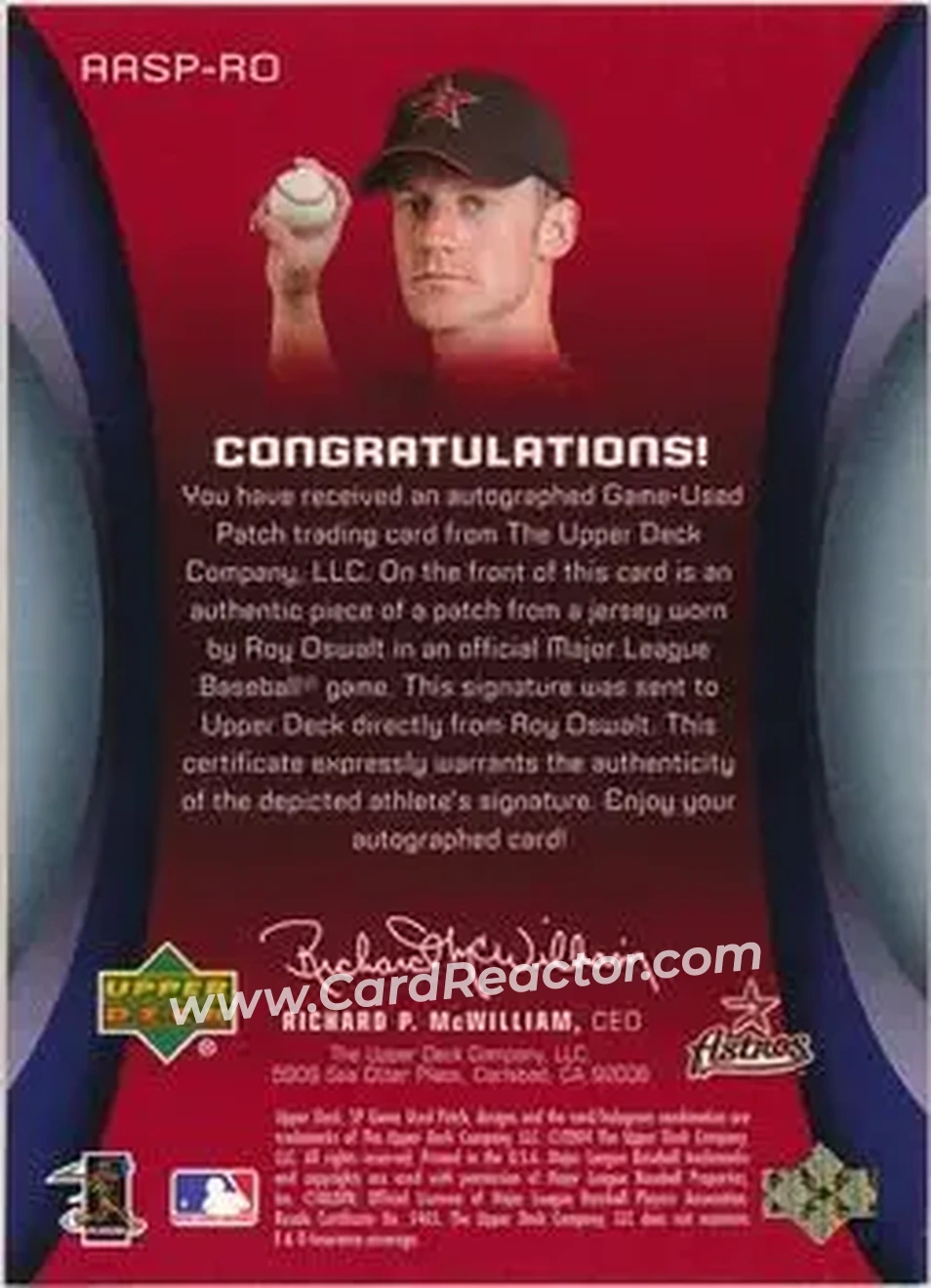 2004 SP Game Used Patch - All-Star Autograph #RO - Roy Oswalt - Houston Astros - Back