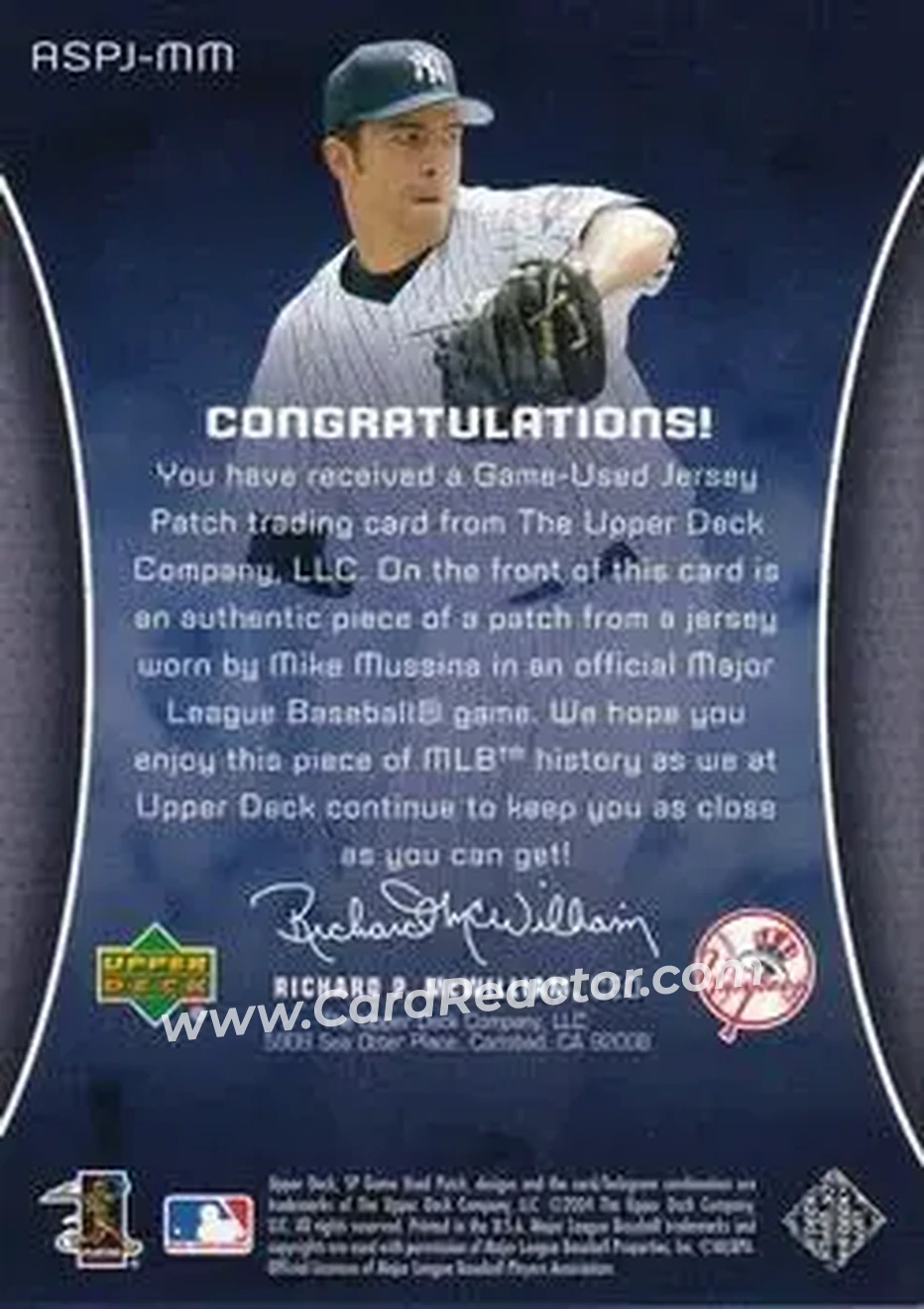 2004 SP Game Used Patch - All-Star Number #ASPJ-MM - Mike Mussina - New York Yankees - Back