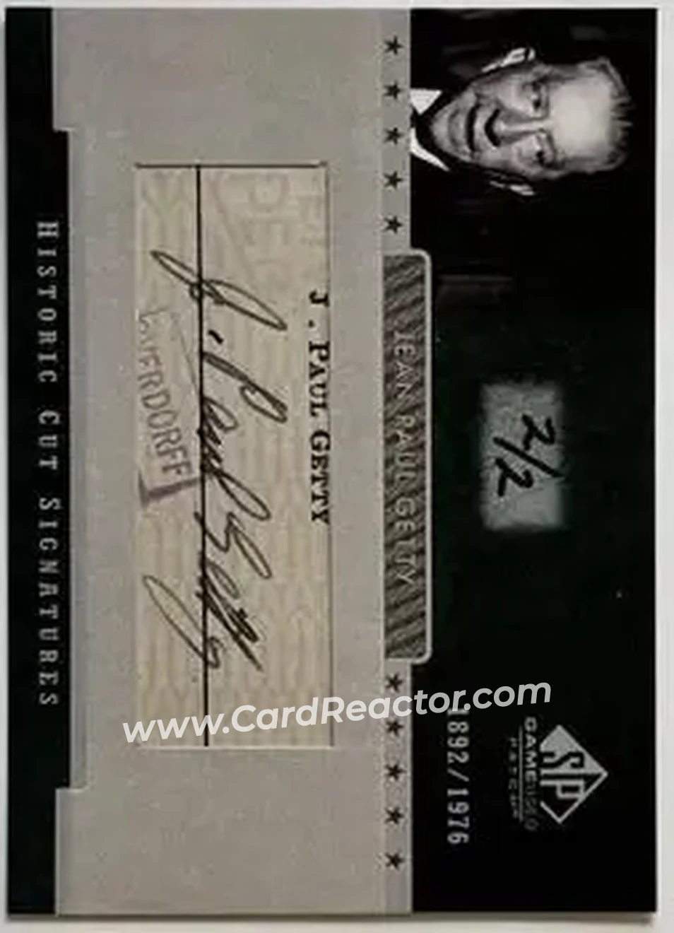 2004 SP Game Used Patch - Cut Signatures #JPG - Jean Paul Getty - Front 2004 SP Game Used Patch - Cut Signatures #JPG - Jean Paul Getty - Front