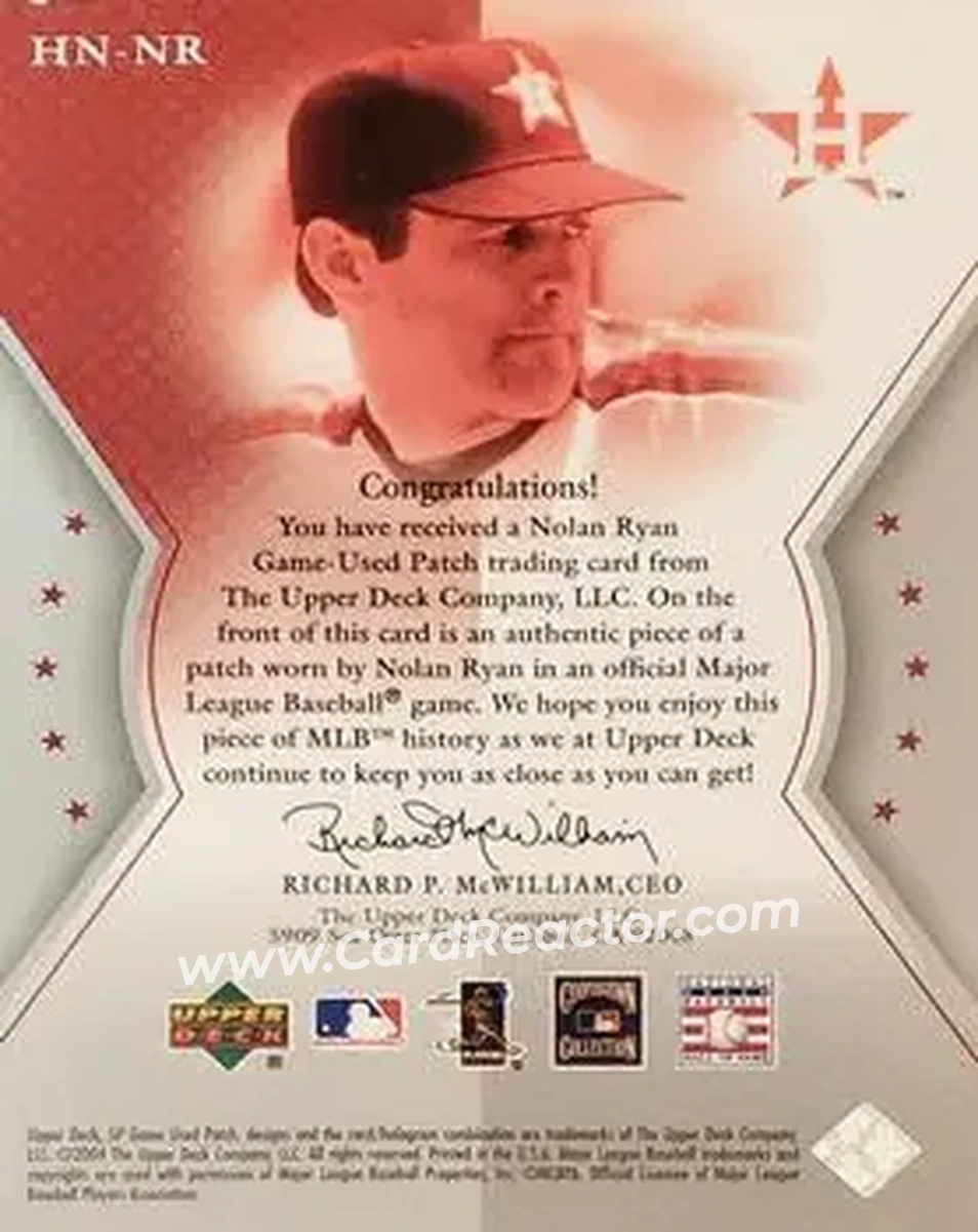 2004 SP Game Used Patch - HOF Numbers #HN-NR - Nolan Ryan - Houston Astros - Back