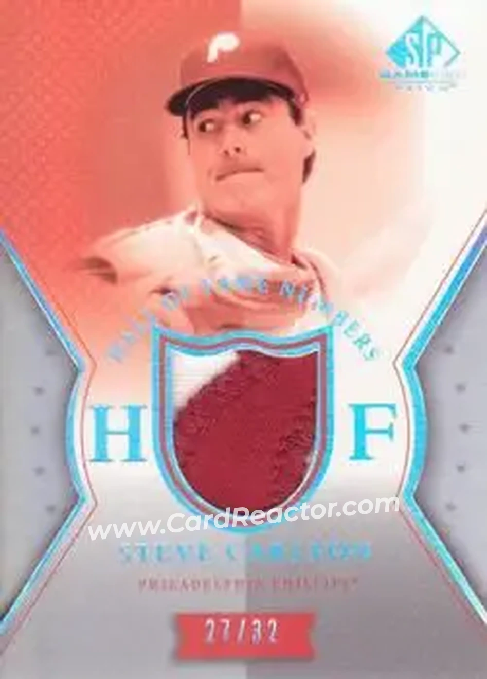 2004 SP Game Used Patch - HOF Numbers #HN-SC - Steve Carlton - Philadelphia Phillies - Front
