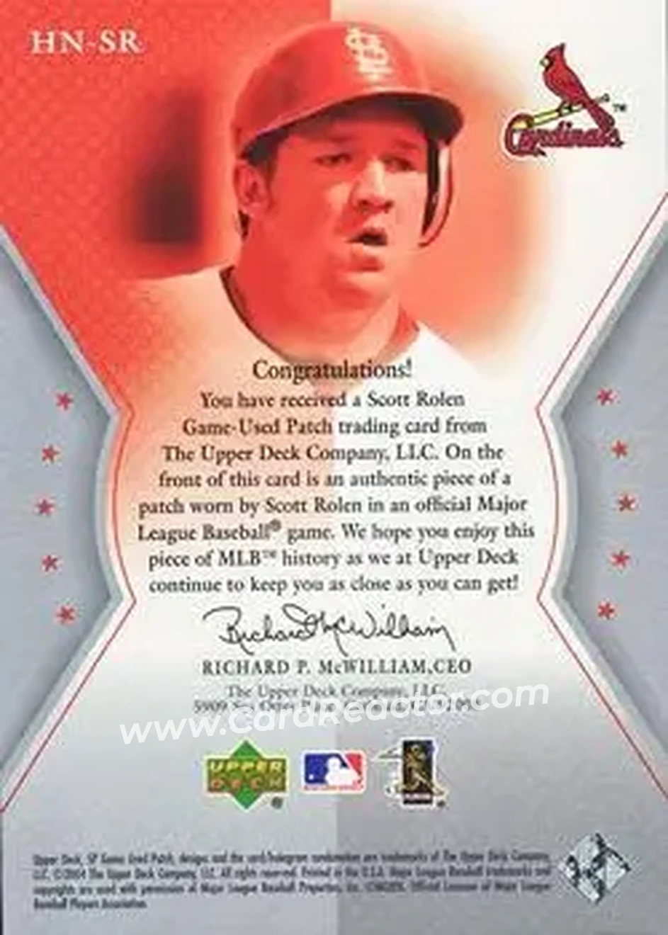 2004 SP Game Used Patch - HOF Numbers #HN-SR - Scott Rolen - St. Louis Cardinals - Back