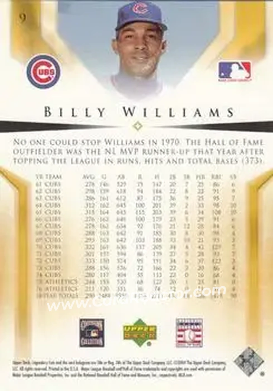 2004 SP Legendary Cuts #9 - Billy Williams - Chicago Cubs - Back
