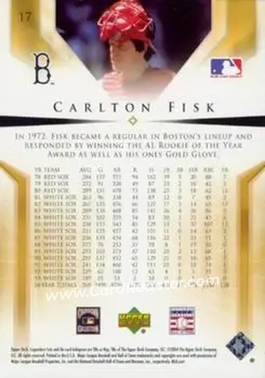2004 SP Legendary Cuts #17 - Carlton Fisk - Boston Red Sox - Back