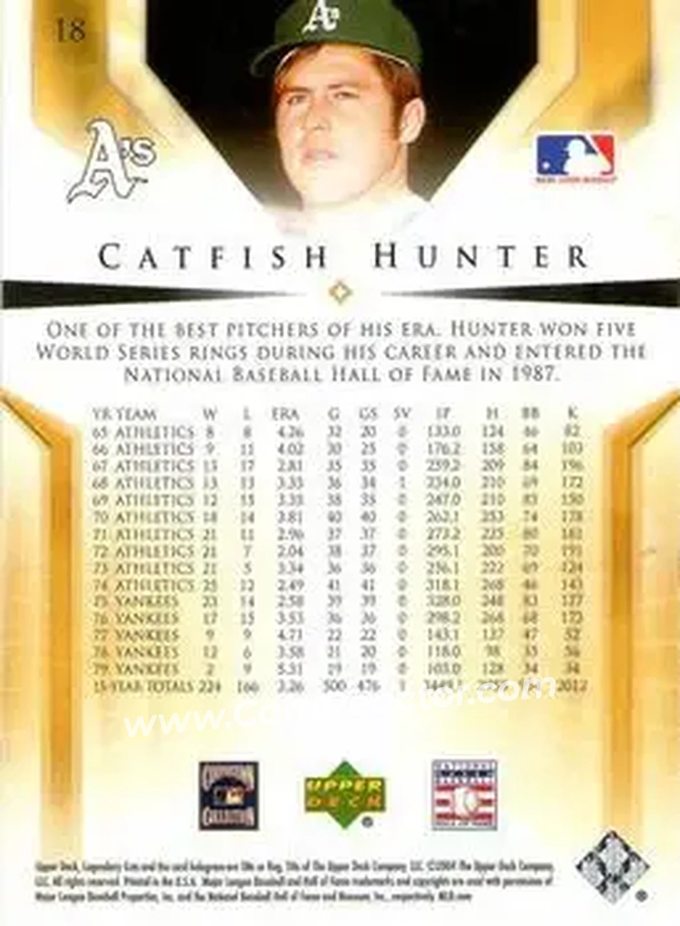 2004 SP Legendary Cuts #18 - Jim Hunter - Oakland Athletics - Back