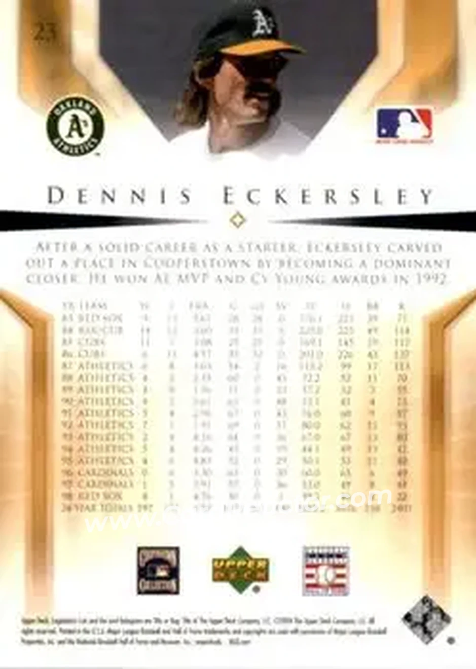 2004 SP Legendary Cuts #23 - Dennis Eckersley - Oakland Athletics - Back