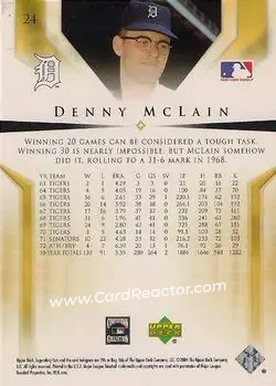 2004 SP Legendary Cuts #24 - Denny McLain - Detroit Tigers - Back