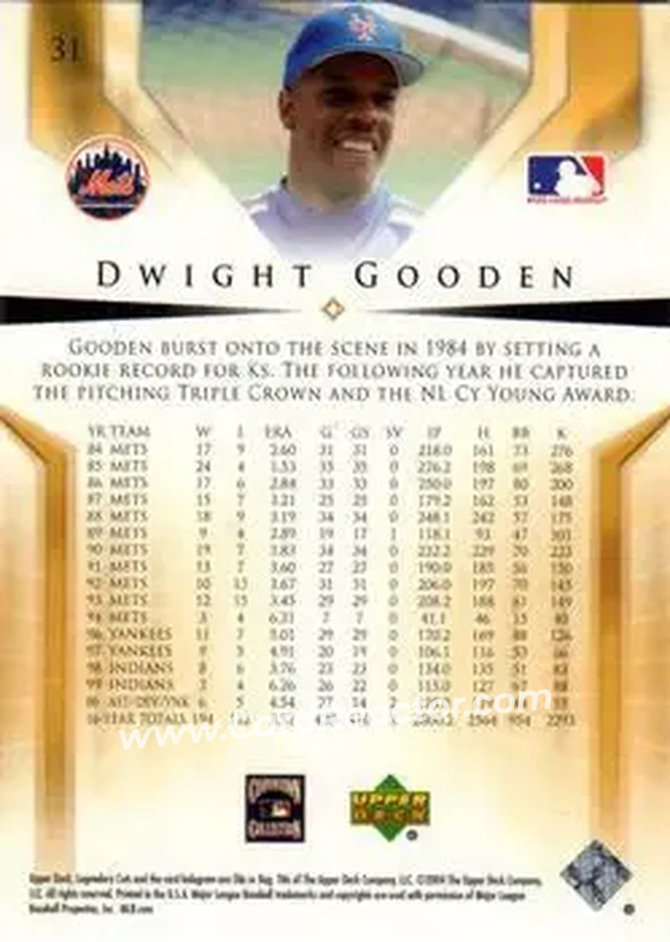 2004 SP Legendary Cuts #31 - Dwight Gooden - New York Mets - Back
