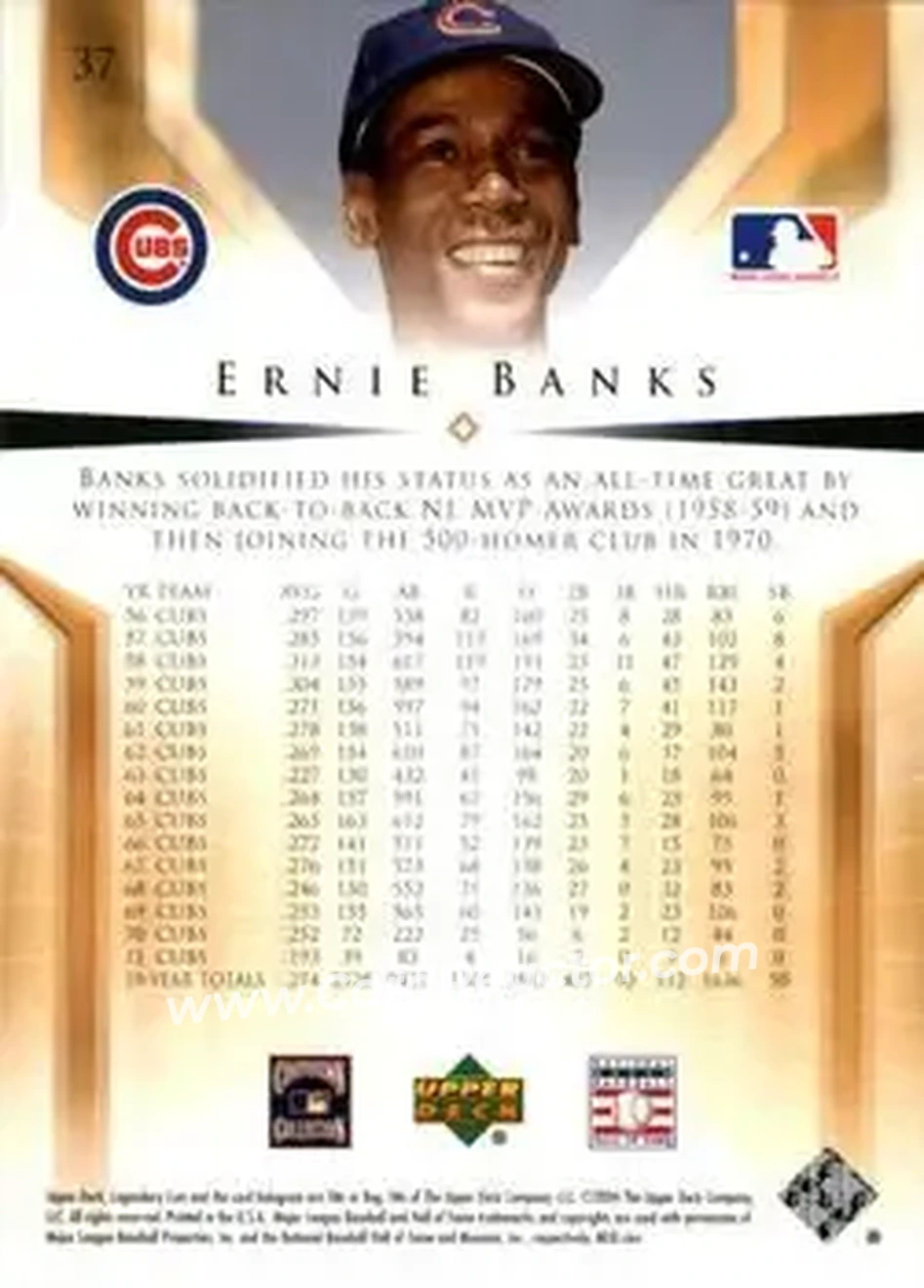 2004 SP Legendary Cuts #37 - Ernie Banks - Chicago Cubs - Back