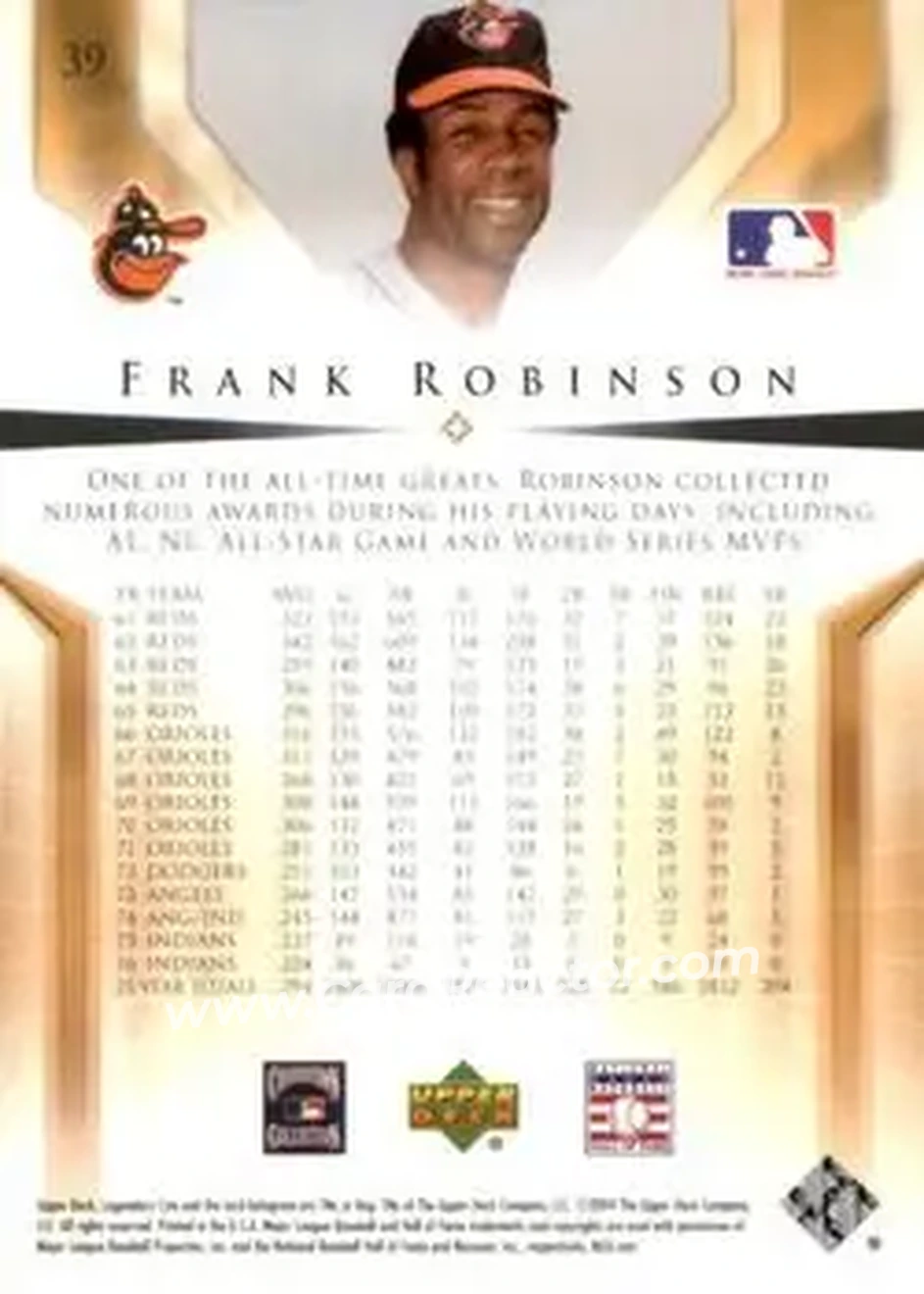 2004 SP Legendary Cuts #39 - Frank Robinson - Baltimore Orioles - Back