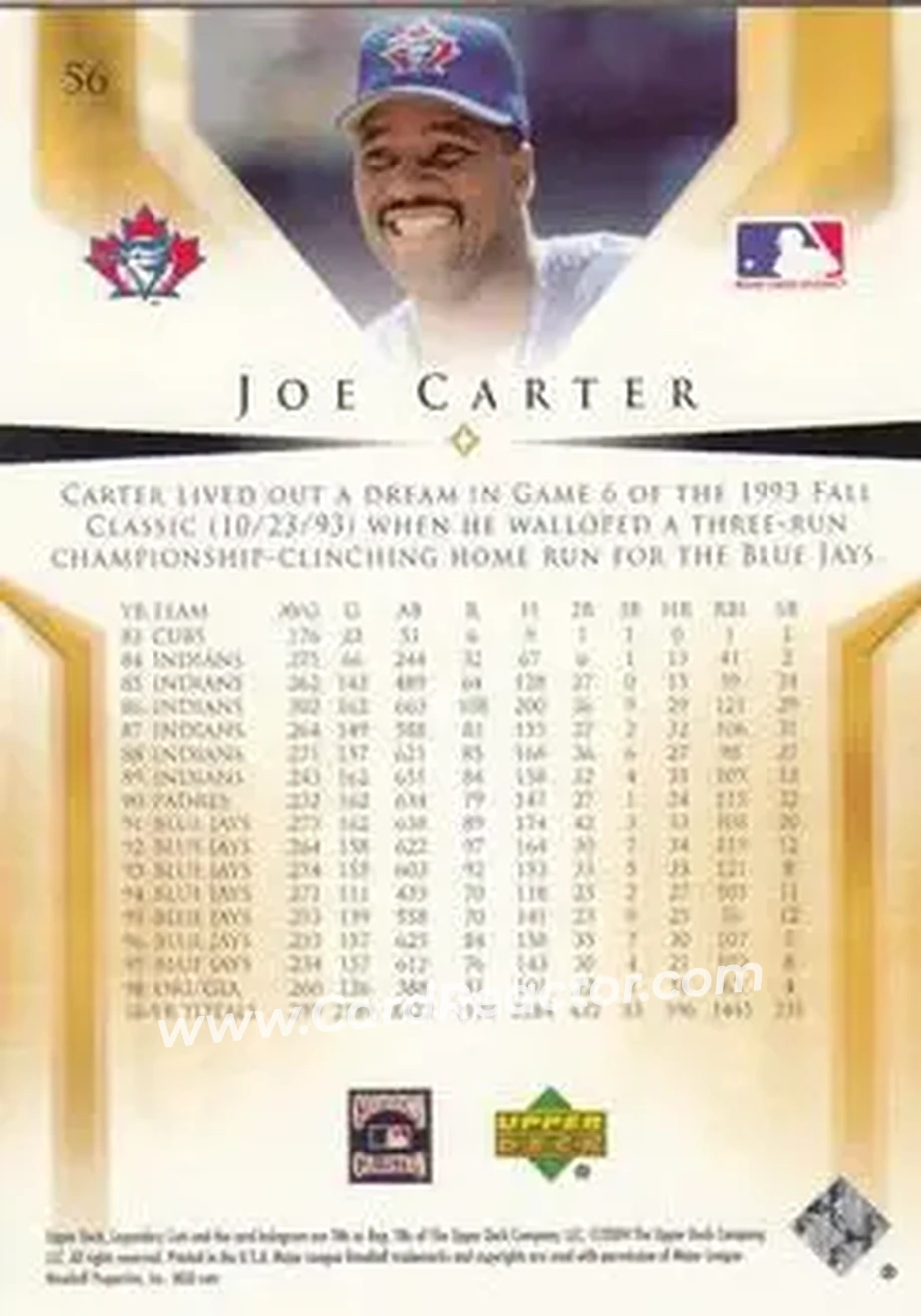 2004 SP Legendary Cuts #56 - Joe Carter - Toronto Blue Jays - Back