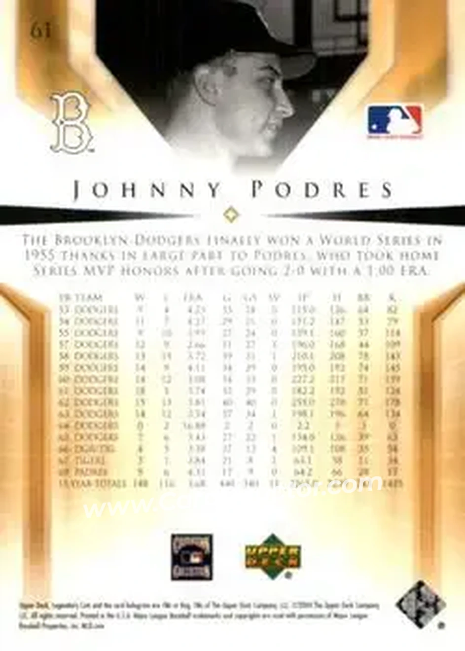 2004 SP Legendary Cuts #61 - Johnny Podres - Brooklyn Dodgers - Back