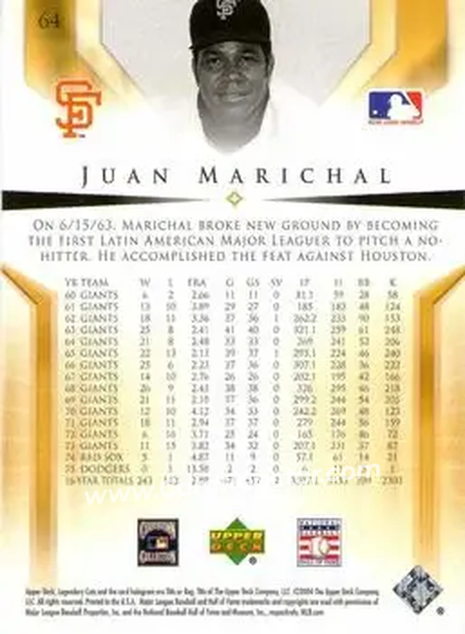2004 SP Legendary Cuts #64 - Juan Marichal - San Francisco Giants - Back