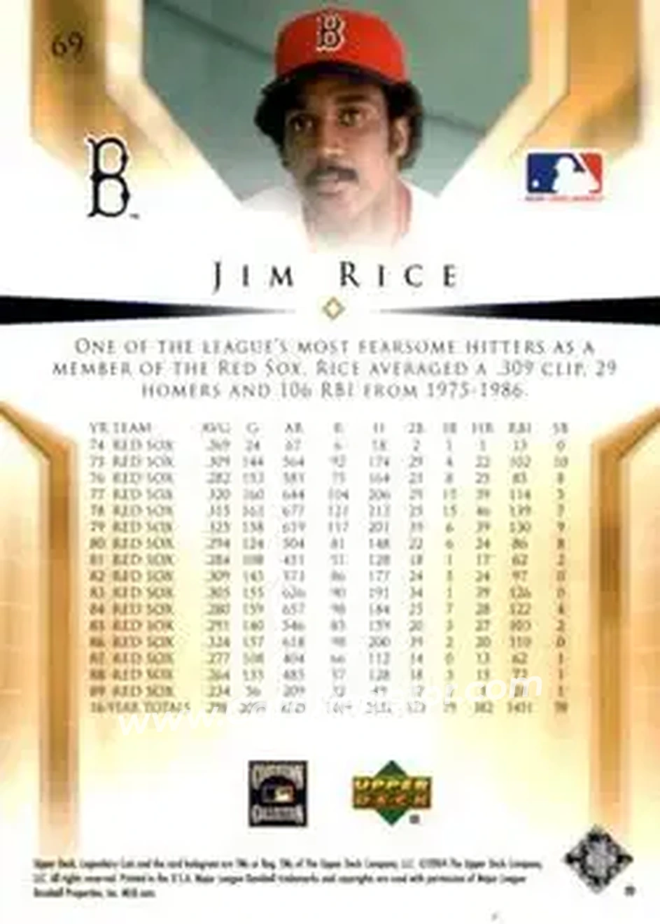 2004 SP Legendary Cuts #69 - Jim Rice - Boston Red Sox - Back