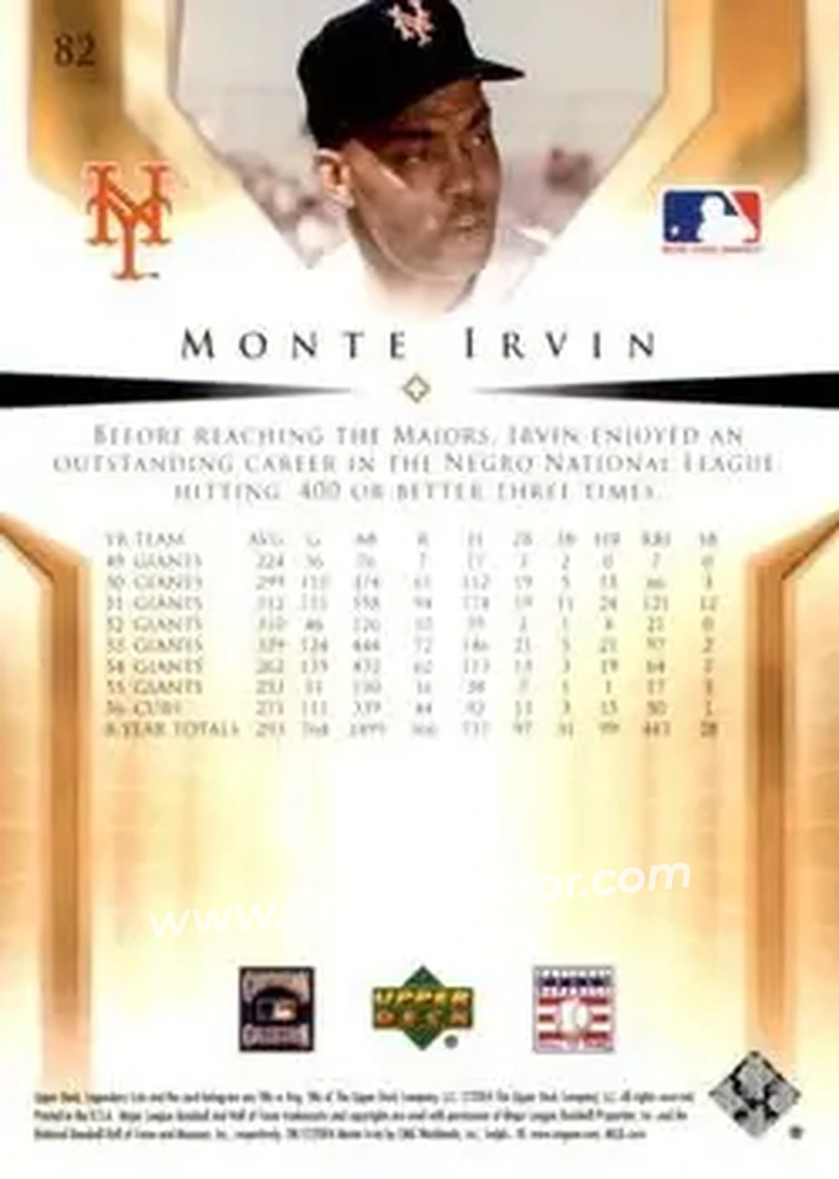 2004 SP Legendary Cuts #82 - Monte Irvin - New York Giants - Back