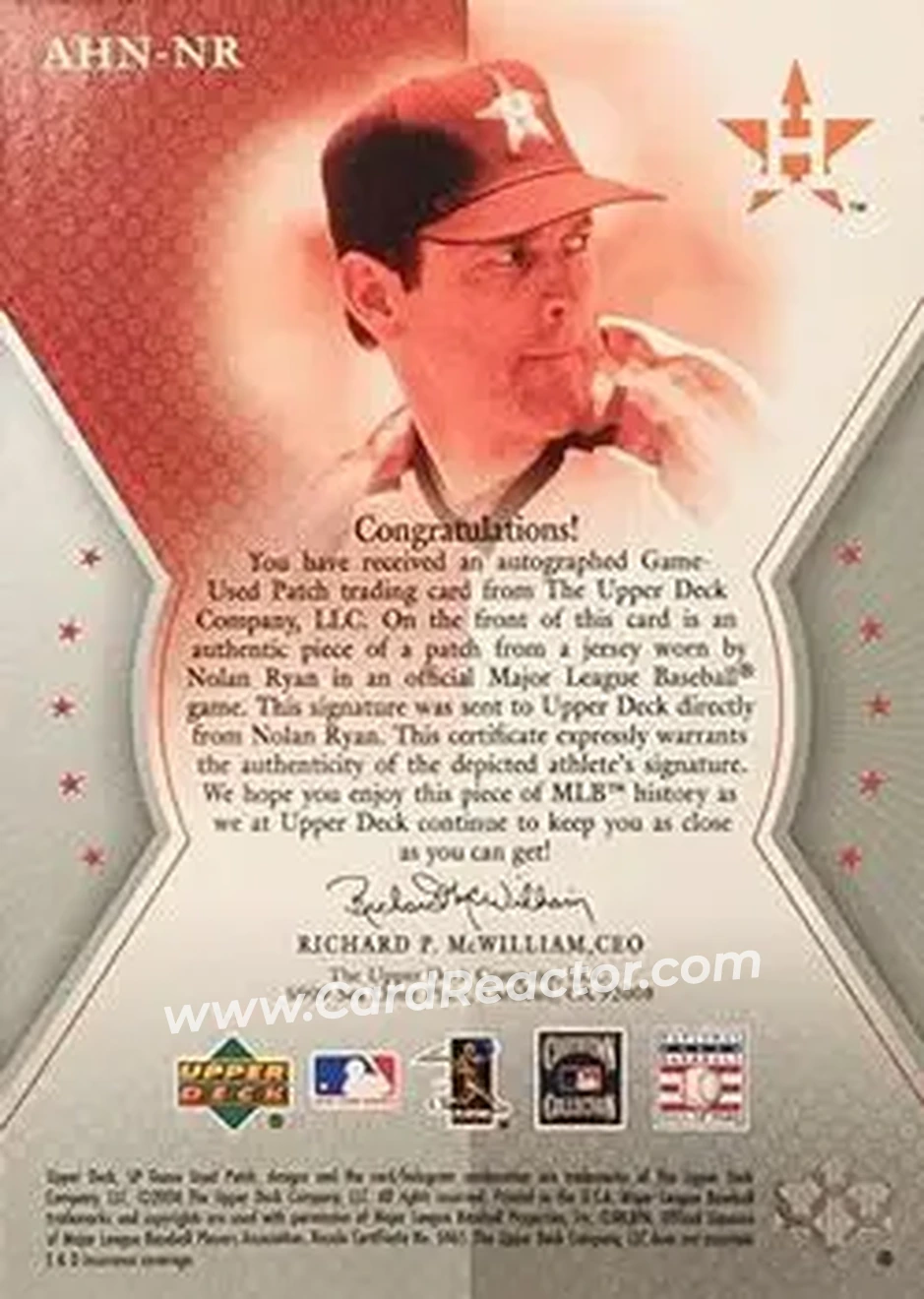 2004 SP Game Used Patch - HOF Numbers Autograph #AHN-NR - Nolan Ryan - Houston Astros - Back