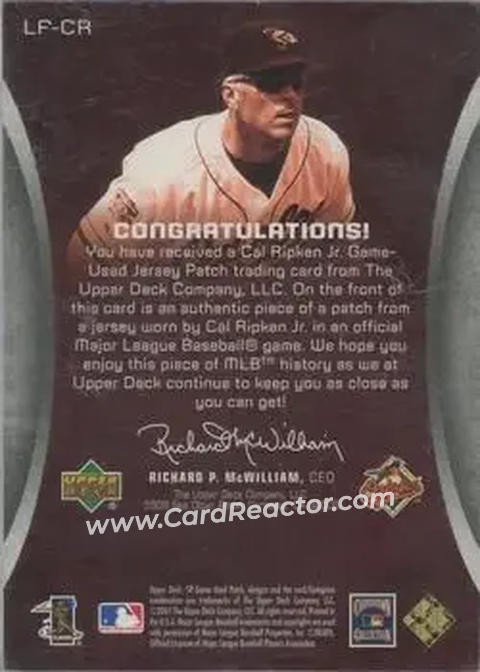 2004 SP Game Used Patch - Legendary Fabrics #LF-CR - Cal Ripken - Baltimore Orioles - Back