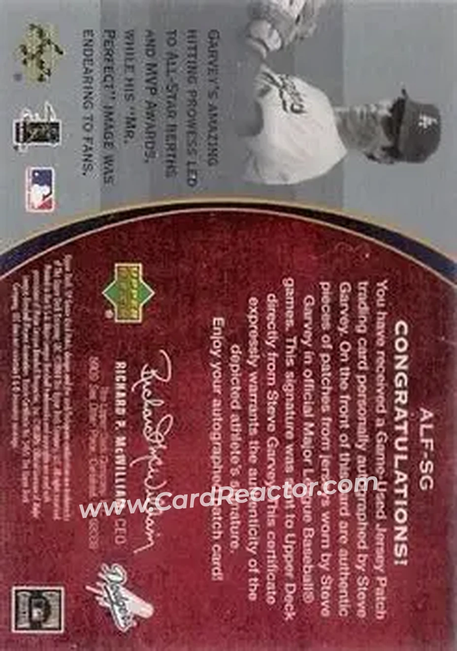 2004 SP Game Used Patch - Legendary Fabrics Autograph Dual #ALF-SG - Steve Garvey - Los Angeles Dodgers - Back