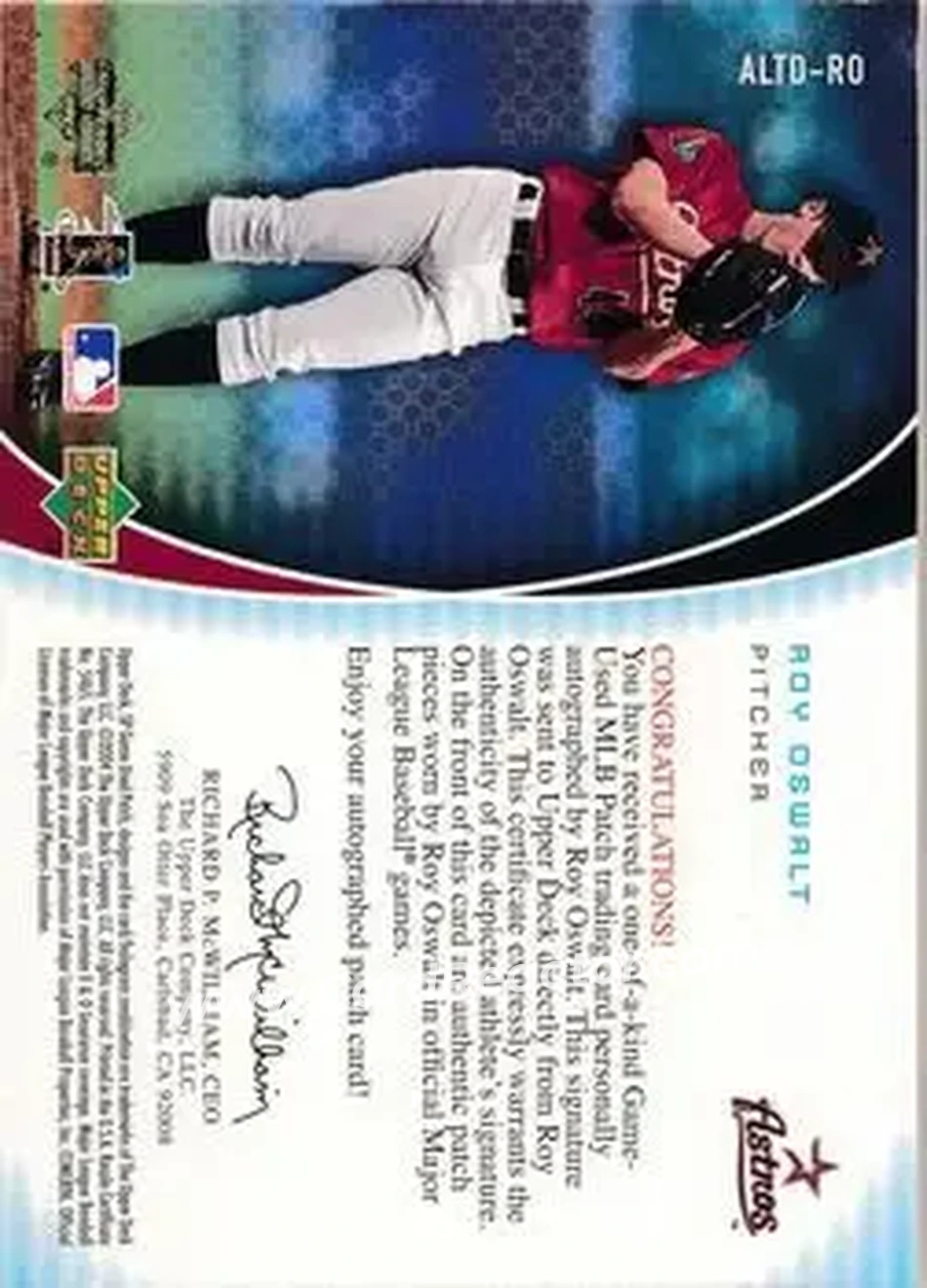 2004 SP Game Used Patch - Logo Threads Autograph Dual #ALTD-RO - Roy Oswalt - Houston Astros - Back