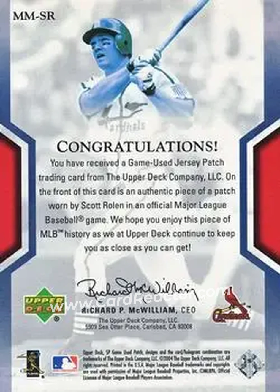 2004 SP Game Used Patch - MLB Masters #MM-SR - Scott Rolen - St. Louis Cardinals - Back 2004 SP Game Used Patch - MLB Masters #MM-SR - Scott Rolen - St. Louis Cardinals - Back