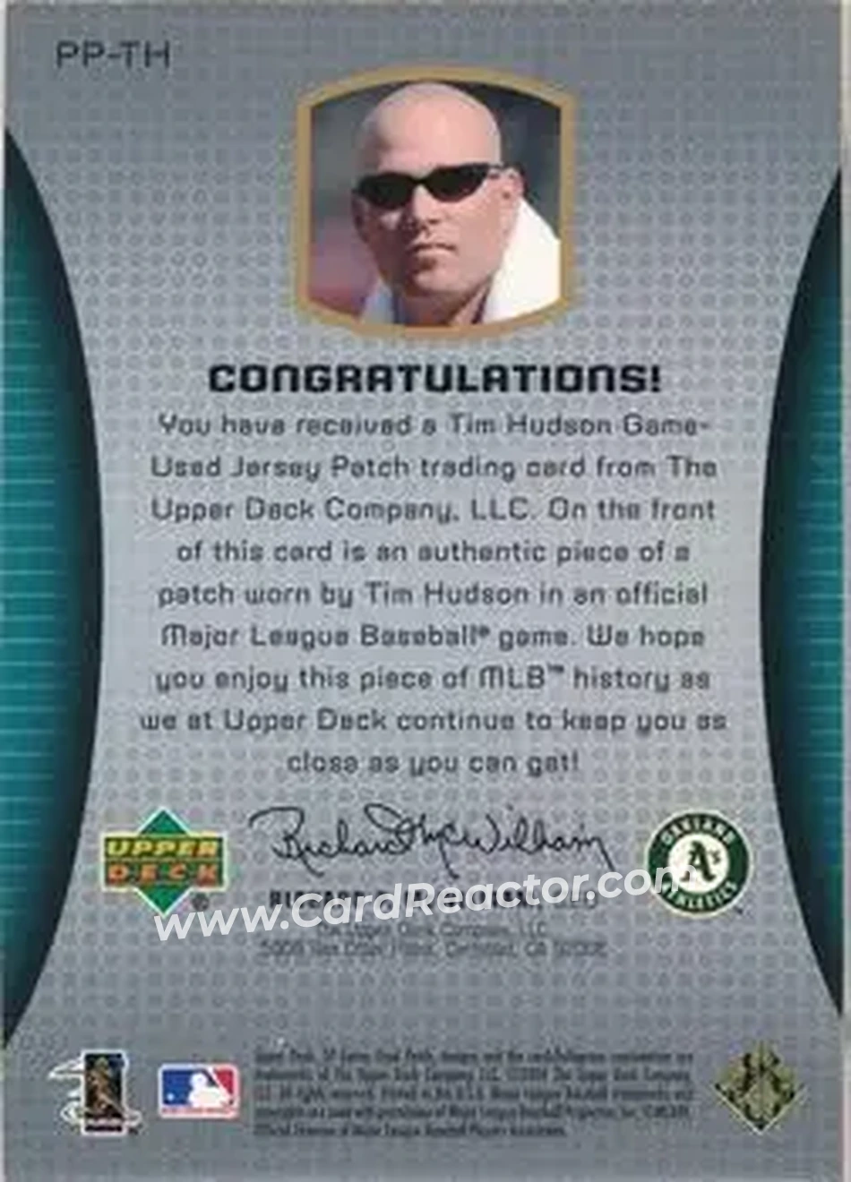 2004 SP Game Used Patch - Premium Patches #TH - Tim Hudson - Oakland Athletics - Back