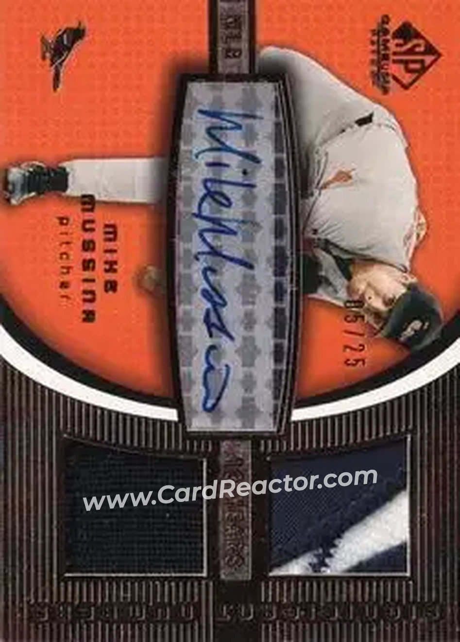 2004 SP Game Used Patch - Significant Numbers Autograph Dual #ASND-MM1 - Mike Mussina - Baltimore Orioles - Front 2004 SP Game Used Patch - Significant Numbers Autograph Dual #ASND-MM1 - Mike Mussina - Baltimore Orioles - Front