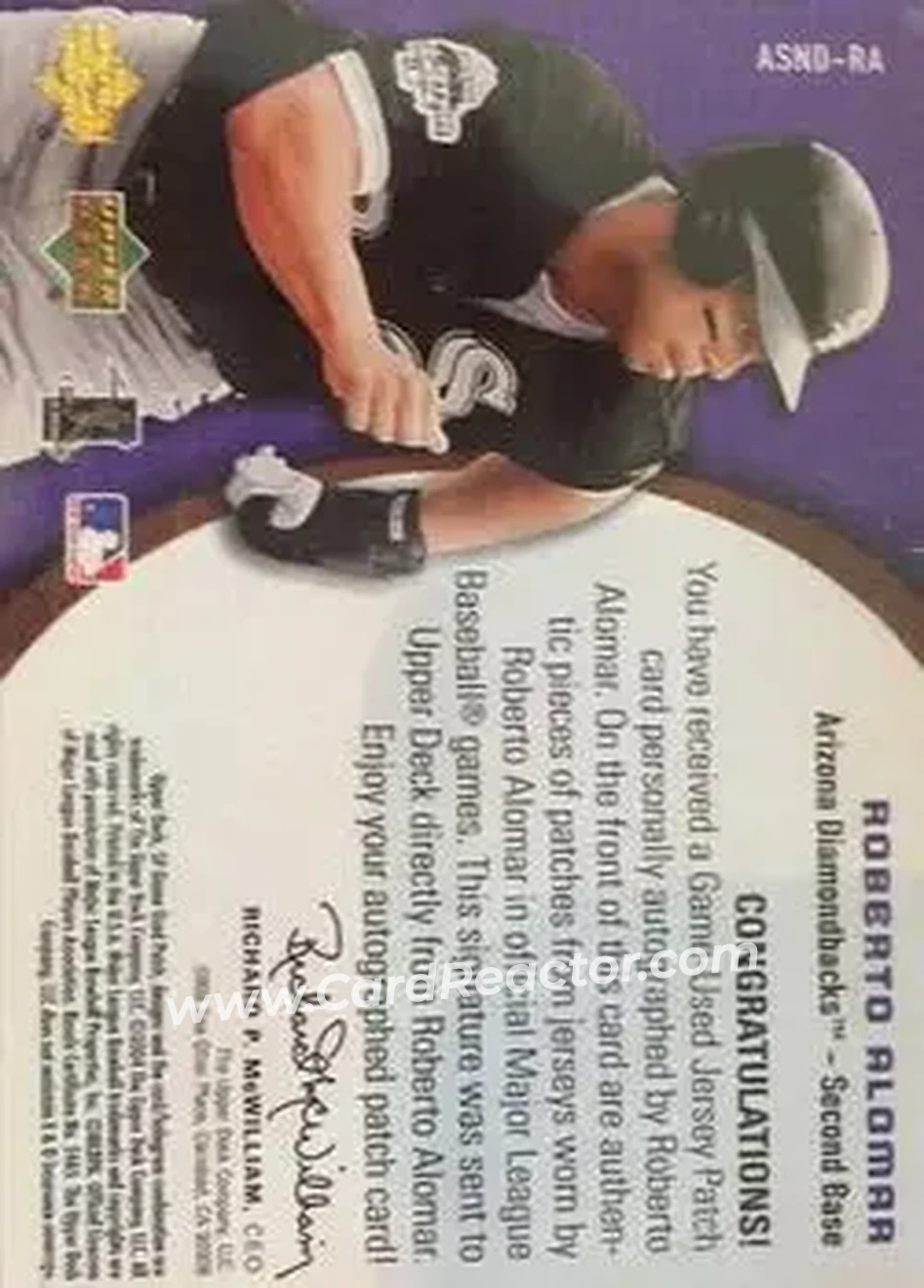 2004 SP Game Used Patch - Significant Numbers Autograph Dual #RA - Roberto Alomar - Arizona Diamondbacks - Back